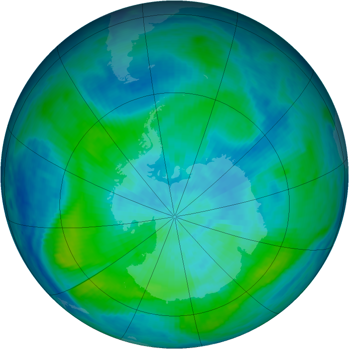 Antarctic ozone map for 07 March 1988